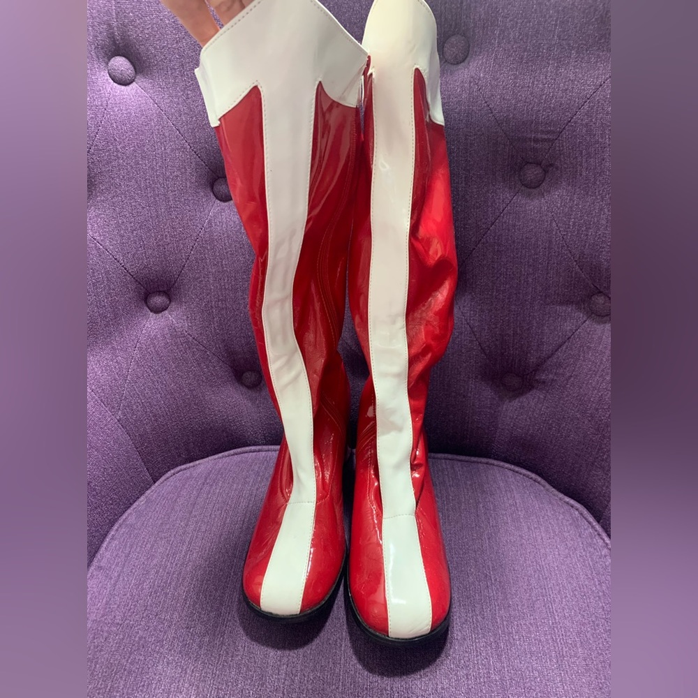 Wonder Woman Boots. Red with white stripe in the middle.